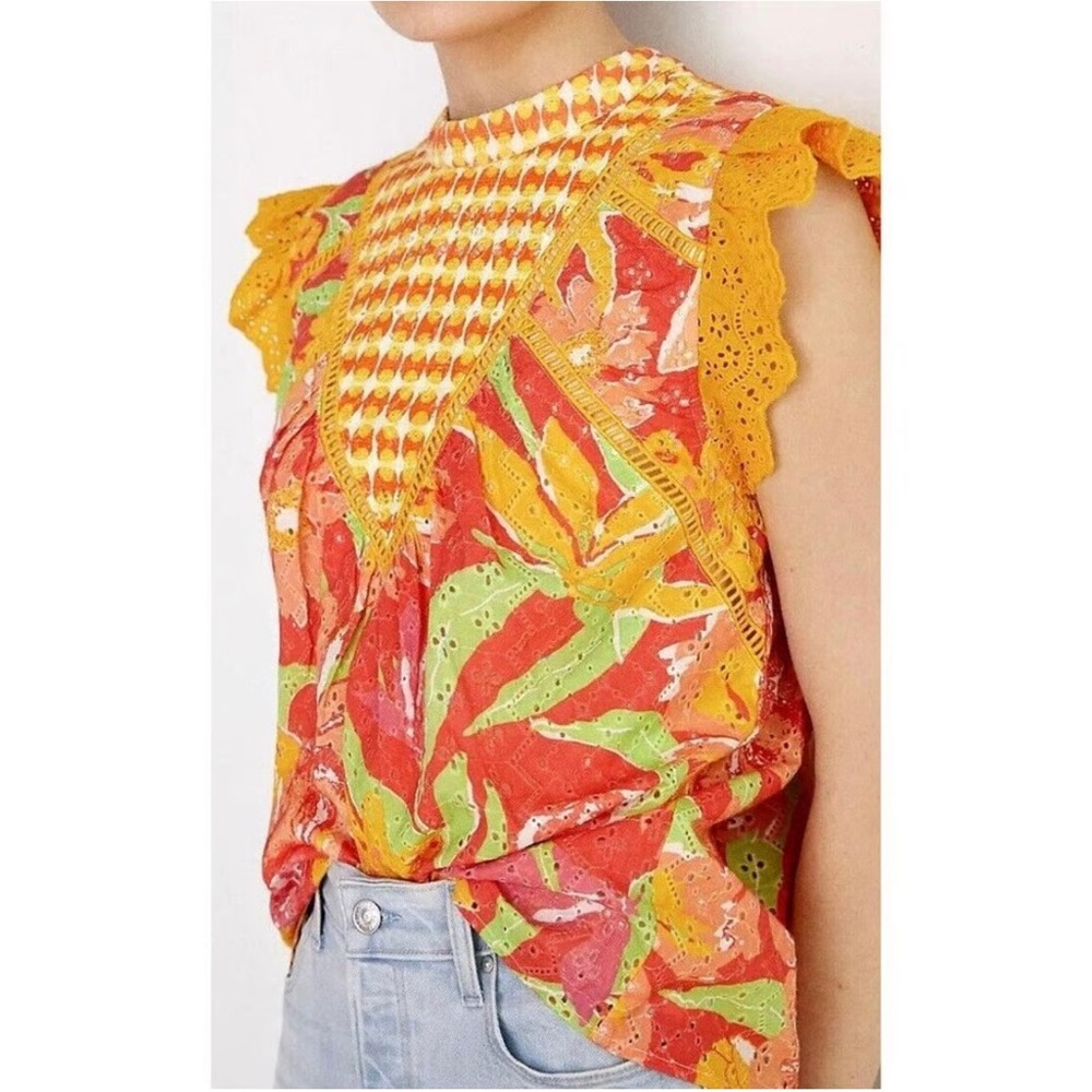 VERB Pallavi singhee Eyelet‎ lace Blouse Medium Anthropologie NWOT farm Rio top